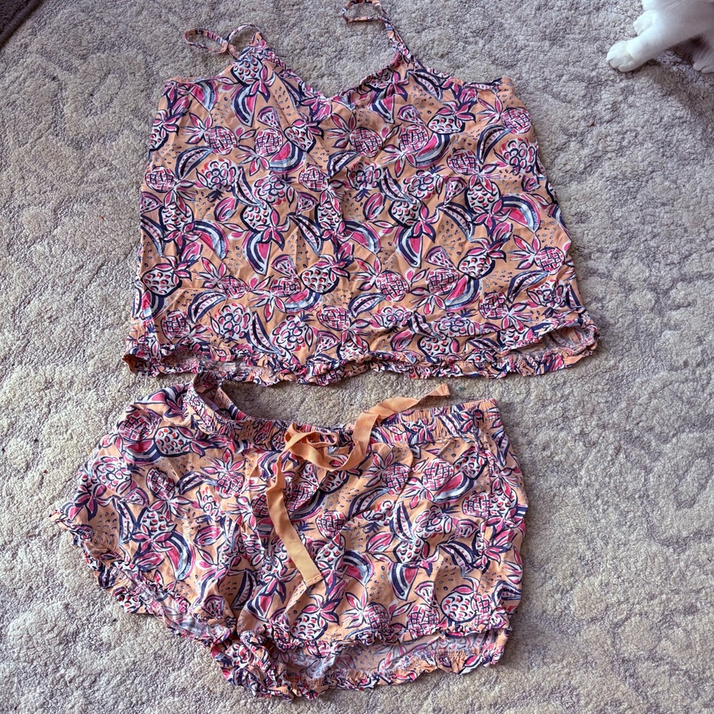 NWOT LOFT Sleep Pink, Peach, and Blue Fruit Floral Pajamas